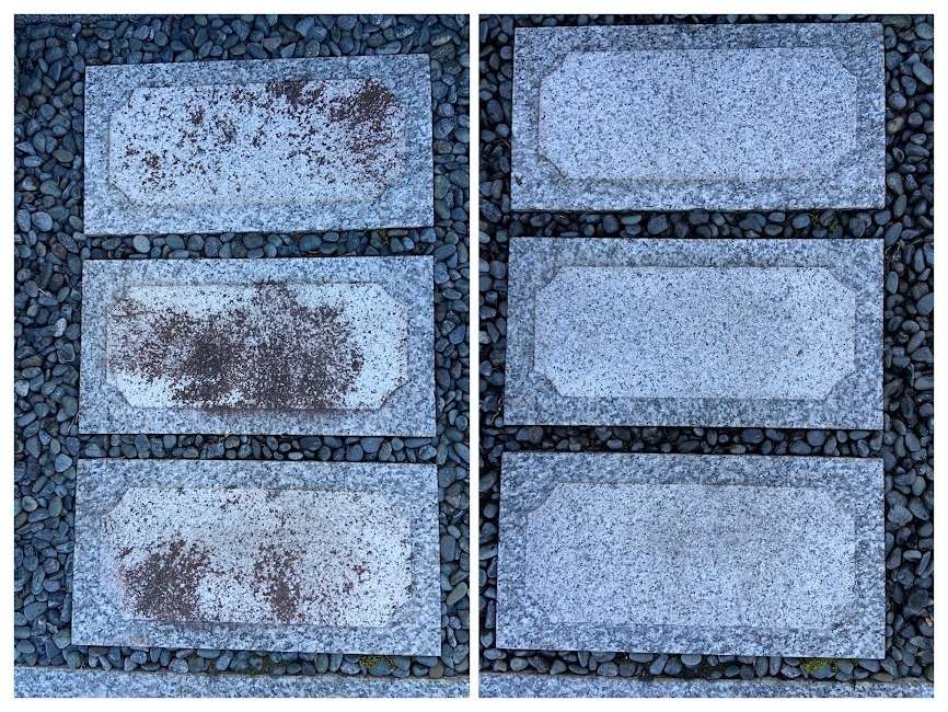 石材の凸凹面はブラシ使いがポイントです　岐阜のお墓掃除「磨き専隊」です