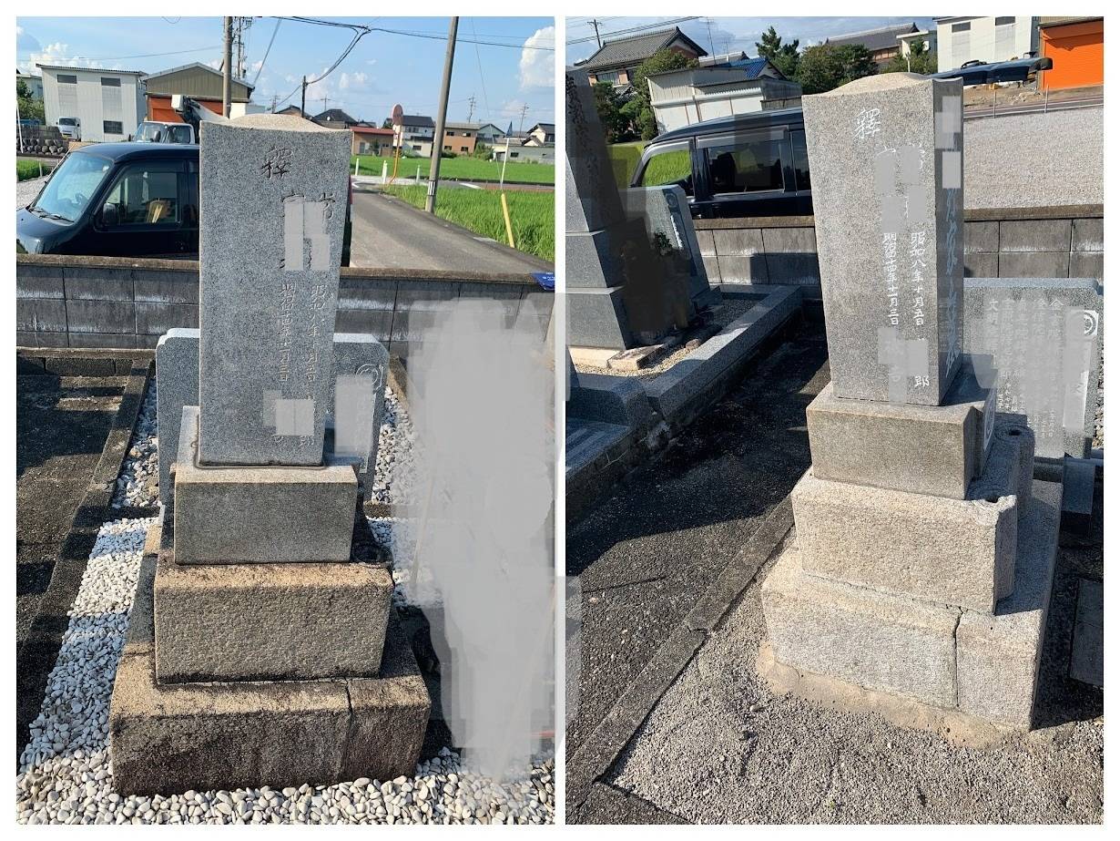 凸凹面の汚れは　根気が勝負　岐阜のお墓掃除屋「磨き専隊」です