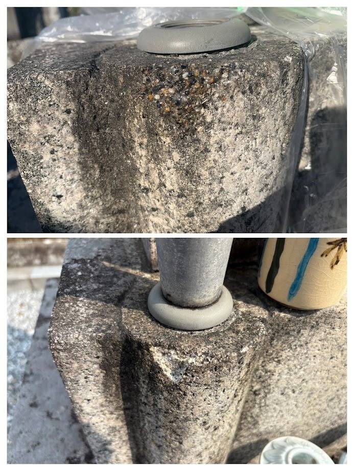 お墓の欠け補修　こんな方法もあるんです　岐阜のお墓掃除屋「磨き専隊」です